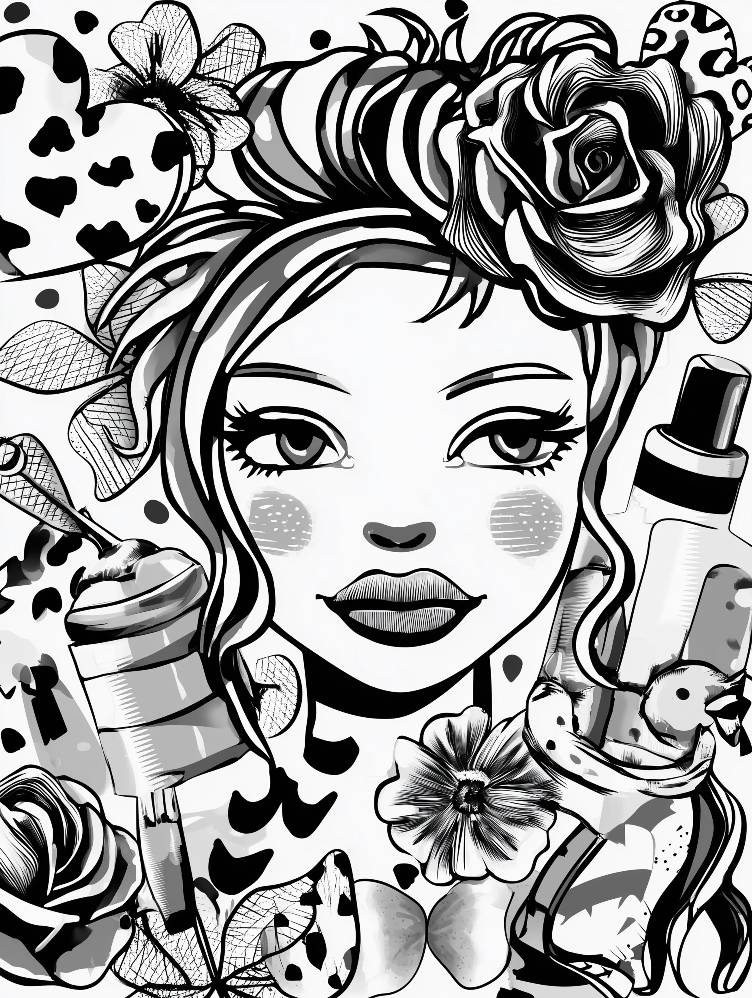 Free printable makeup coloring page for adults featuring a woman wearing makeup